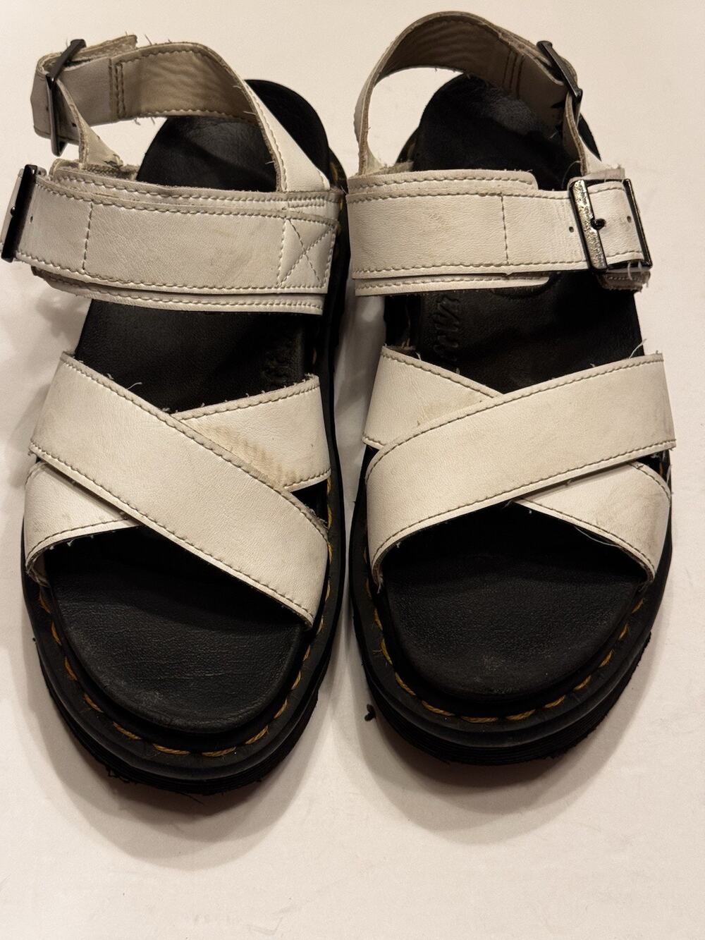 US 6 Dr Martens Voss II White Leather Platform Strap Sandals Womens EU 37